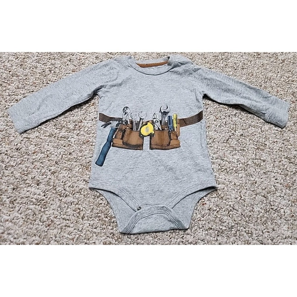 Carhartt Baby Infant 12M One Piece Tool Belt Shirt Bodysuit Undershirt Gray